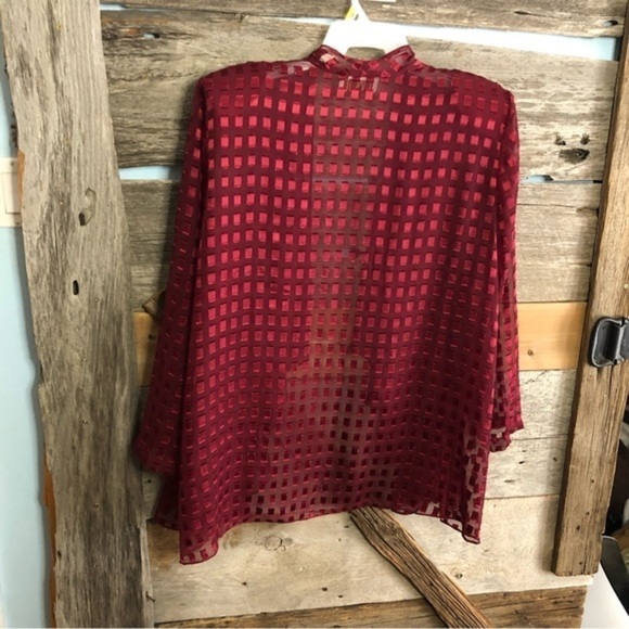 VINTAGE Image Size 1X Burgundy Velvet Burnout Semi-Sheer Cover-up - Picture 4 of 5
